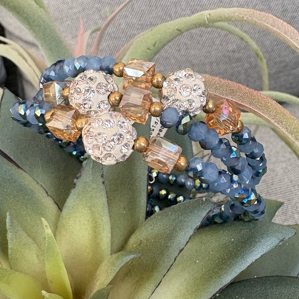 NWT Elegant Beaded Coil Wrap Multicolor Bracelet with Crystal Accents